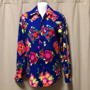 Ladies S Western shirt neon floral handmade VTG